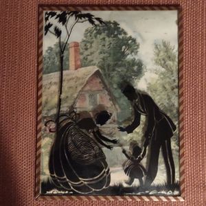 Vintage Reverse Silhouette Painted Convex Glass Framed Picture